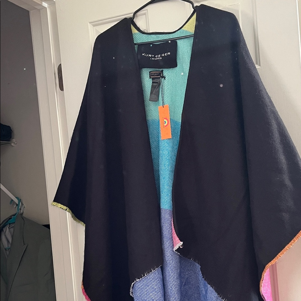 Kurt Geiger Black Poncho with Vibrant Accents